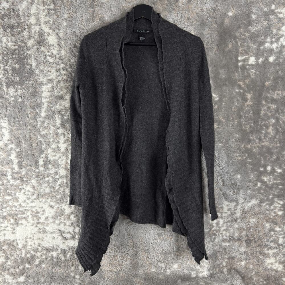 Avellini Size S Cashmere‎ Open Front Cardigan Sweater Black Long Sleeve Outdoor